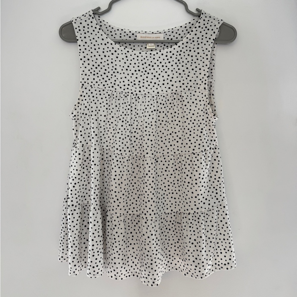 White Polka Dot Sleeveless Tiered Top